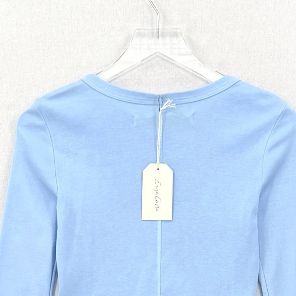 ENZA COSTA Supima Baby Rib Long Sleeve Cropped Top Womens Small Blue Crew Tee - Picture 6 of 12